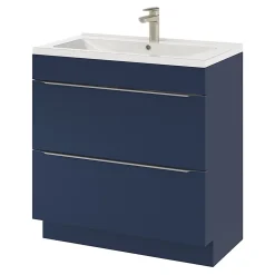 GoodHome Meuble sous vasque à poser bleu nuit mat l.80 x H.82 x P.45 cm, Imandra
