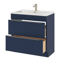 GoodHome Meuble sous vasque à poser bleu nuit mat l.80 x H.82 x P.45 cm, Imandra