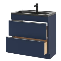 GoodHome Meuble sous vasque à poser bleu nuit mat l.80 x H.82 x P.45 cm, Imandra