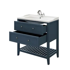 Meuble Vasque|GoodHome Meuble sous vasque à poser 2 tiroirs 1 niche bleu mat l.80 cm Perma + plan vasque Lana,