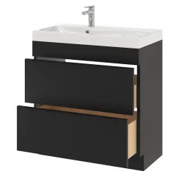 Meuble Buanderie|Meuble De Salle De Bains Faible Profondeur|GoodHome Meuble sous vasque à poser noir mat l.80 x H.82 x P.45 cm, Imandra
