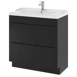 Meuble Buanderie|Meuble De Salle De Bains Faible Profondeur|GoodHome Meuble sous vasque à poser noir mat l.80 x H.82 x P.45 cm, Imandra