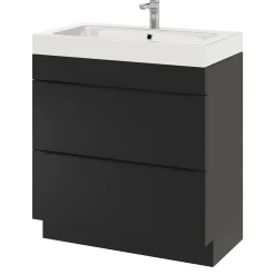 Meuble Buanderie|Meuble De Salle De Bains Faible Profondeur|GoodHome Meuble sous vasque à poser noir mat l.80 x H.82 x P.45 cm, Imandra