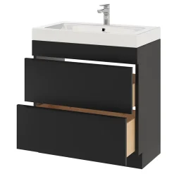 Meuble Buanderie|Meuble De Salle De Bains Faible Profondeur|GoodHome Meuble sous vasque à poser noir mat l.80 x H.82 x P.45 cm, Imandra