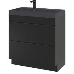 Meuble Buanderie|Meuble De Salle De Bains Faible Profondeur|GoodHome Meuble sous vasque à poser noir mat l.80 x H.82 x P.45 cm, Imandra