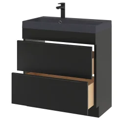 Meuble Buanderie|Meuble De Salle De Bains Faible Profondeur|GoodHome Meuble sous vasque à poser noir mat l.80 x H.82 x P.45 cm, Imandra