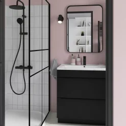Meuble Buanderie|Meuble De Salle De Bains Faible Profondeur|GoodHome Meuble sous vasque à poser noir mat l.80 x H.82 x P.45 cm, Imandra