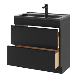 Meuble Buanderie|Meuble De Salle De Bains Faible Profondeur|GoodHome Meuble sous vasque à poser noir mat l.80 x H.82 x P.45 cm, Imandra