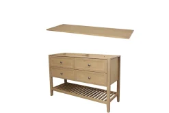 GoodHome Meuble sous vasque à poser 4 tiroirs 1 niche placage chêne l.120 cm + plan de toilette placage chêne, Perma