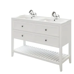 Meuble Vasque|GoodHome Meuble sous vasque à poser 4 tiroirs 1 niche blanc mat l.120 cm Perma + plan double vasque Lana,