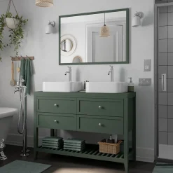 GoodHome Meuble sous vasque à poser 4 tiroirs 1 niche vert mat l.120 x H.80,6 x P.45 cm, Perma