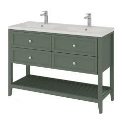 GoodHome Meuble sous vasque à poser 4 tiroirs 1 niche vert mat l.120 x H.80,6 x P.45 cm, Perma