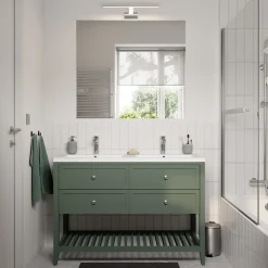 GoodHome Meuble sous vasque à poser 4 tiroirs 1 niche vert mat l.120 x H.80,6 x P.45 cm, Perma