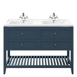 GoodHome Meuble sous vasque à poser 4 tiroirs bleu mat l.120 x H.80 x P.45 cm, Perma