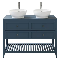 GoodHome Meuble sous vasque à poser 4 tiroirs bleu mat l.120 x H.80 x P.45 cm, Perma