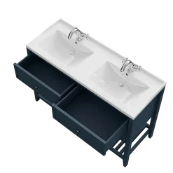 GoodHome Meuble sous vasque à poser 4 tiroirs bleu mat l.120 x H.80 x P.45 cm, Perma
