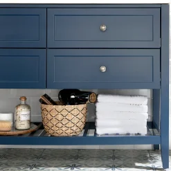 GoodHome Meuble sous vasque à poser 4 tiroirs bleu mat l.120 x H.80 x P.45 cm, Perma