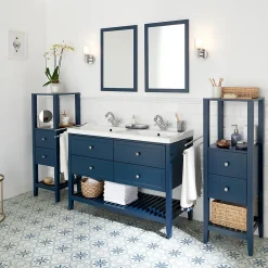 GoodHome Meuble sous vasque à poser 4 tiroirs bleu mat l.120 x H.80 x P.45 cm, Perma