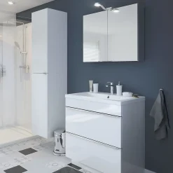 Meuble Buanderie|Meuble Sous-Vasque|GoodHome Meuble sous vasque à poser blanc brillant l.80 x H.82 x P.45 cm, Imandra