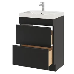 Meuble Buanderie|Meuble De Salle De Bains Faible Profondeur|GoodHome Meuble sous vasque à poser noir mat l.60 x H.82 x P.45 cm, Imandra