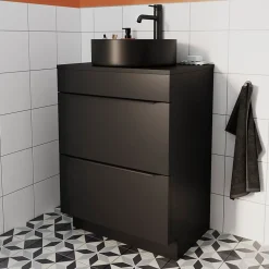 Meuble Buanderie|Meuble De Salle De Bains Faible Profondeur|GoodHome Meuble sous vasque à poser noir mat l.60 x H.82 x P.45 cm, Imandra