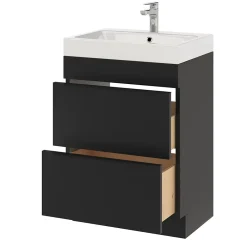 Meuble Buanderie|Meuble De Salle De Bains Faible Profondeur|GoodHome Meuble sous vasque à poser noir mat l.60 x H.82 x P.45 cm, Imandra