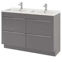 Meuble Buanderie|GoodHome Meuble sous vasque à poser gris brillant l.120 x H.82 x P.45 cm, Imandra