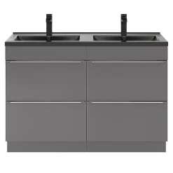 Meuble Buanderie|GoodHome Meuble sous vasque à poser gris brillant l.120 x H.82 x P.45 cm, Imandra