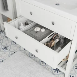 GoodHome Meuble sous vasque à poser 2 tiroirs 1 niche blanc mat l.80 cm, Perma