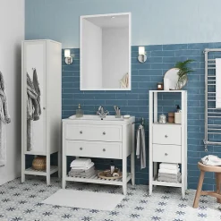 GoodHome Meuble sous vasque à poser 2 tiroirs 1 niche blanc mat l.80 cm, Perma