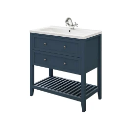 Meuble Vasque|GoodHome Meuble sous vasque à poser 2 tiroirs 1 niche bleu mat l.80 cm Perma + plan vasque Nira,