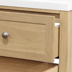 GoodHome Meuble sous vasque à poser 2 tiroirs 1 niche placage chêne l.80 cm Perma + plan vasque blanc Nira,
