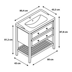 GoodHome Meuble sous vasque à poser 2 tiroirs 1 niche placage chêne l.80 cm Perma + plan vasque blanc Nira,