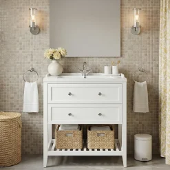 GoodHome Meuble sous vasque à poser 2 tiroirs 1 niche blanc mat l.80 cm Perma + plan vasque Lana,