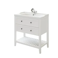GoodHome Meuble sous vasque à poser 2 tiroirs 1 niche blanc mat l.80 cm Perma + plan vasque Lana,