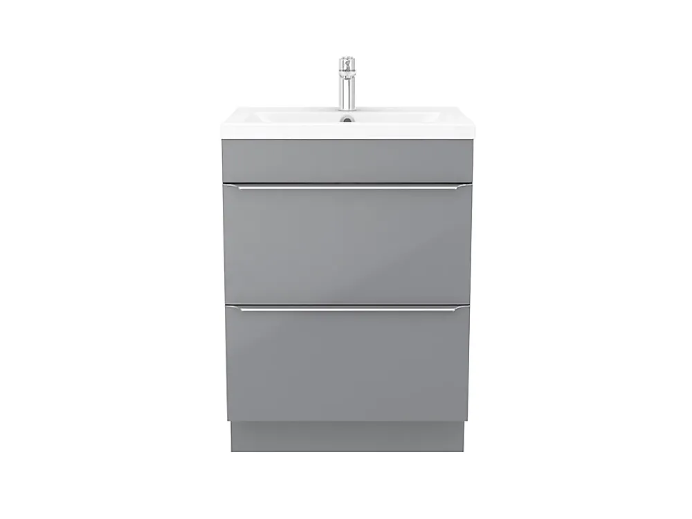 GoodHome Meuble sous vasque à poser gris brillant l.60 x H.82 x P.45 cm, Imandra