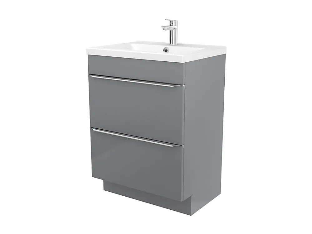 GoodHome Meuble sous vasque à poser gris brillant l.60 x H.82 x P.45 cm, Imandra