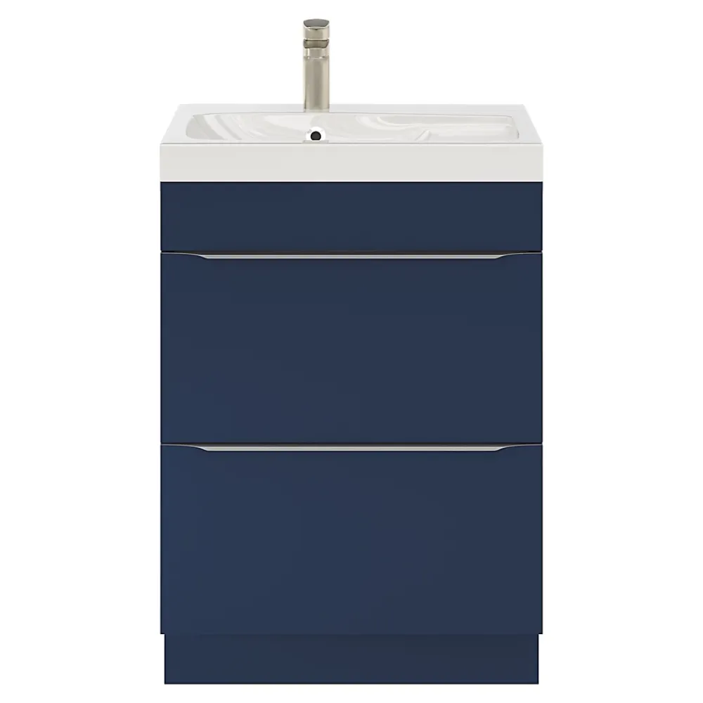 GoodHome Meuble sous vasque à poser bleu nuit mat l.60 x H.82 x P.45 cm, Imandra