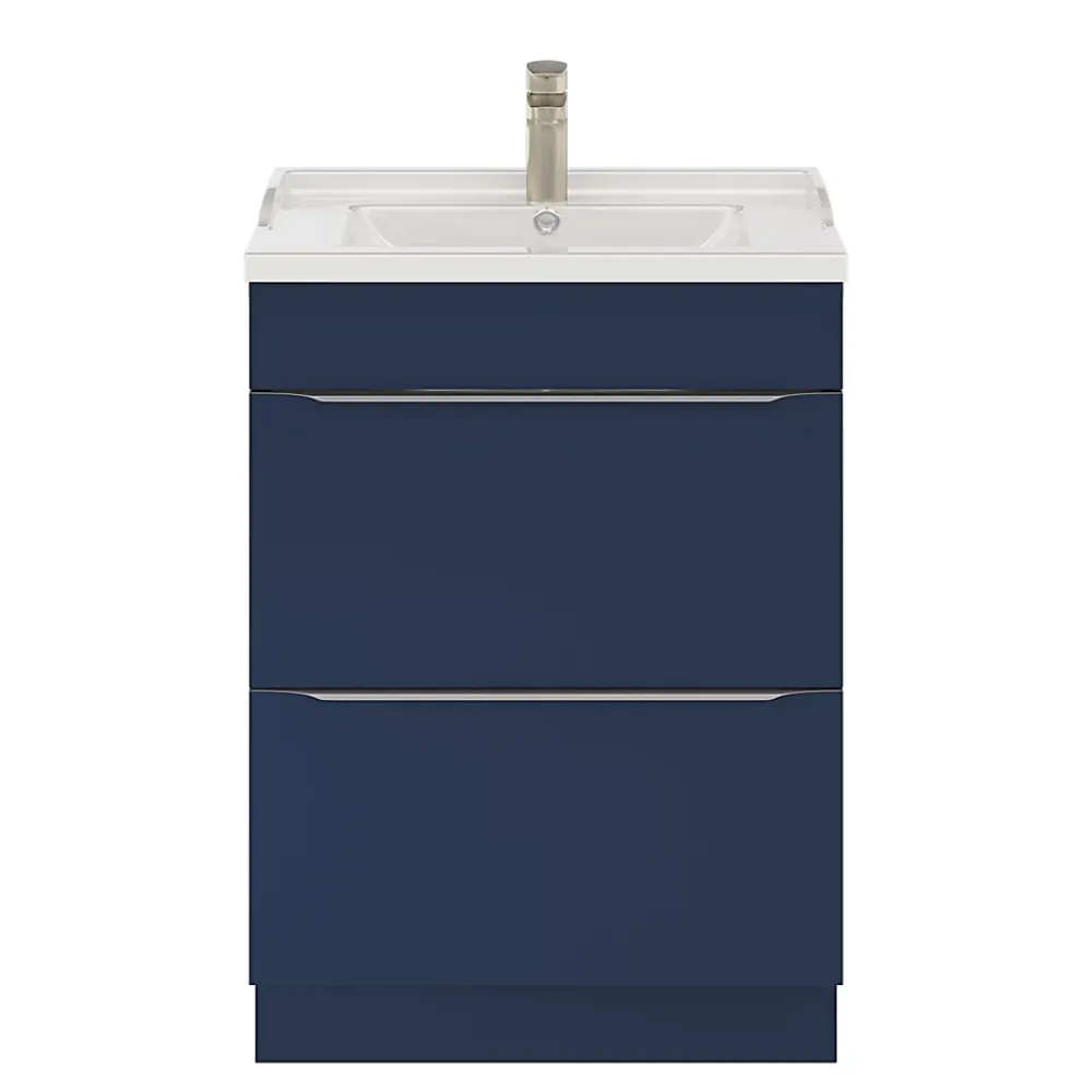 GoodHome Meuble sous vasque à poser bleu nuit mat l.60 x H.82 x P.45 cm, Imandra