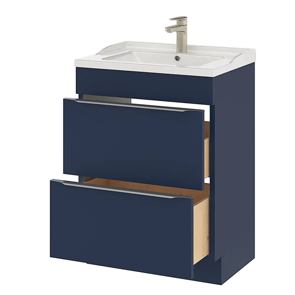 GoodHome Meuble sous vasque à poser bleu nuit mat l.60 x H.82 x P.45 cm, Imandra