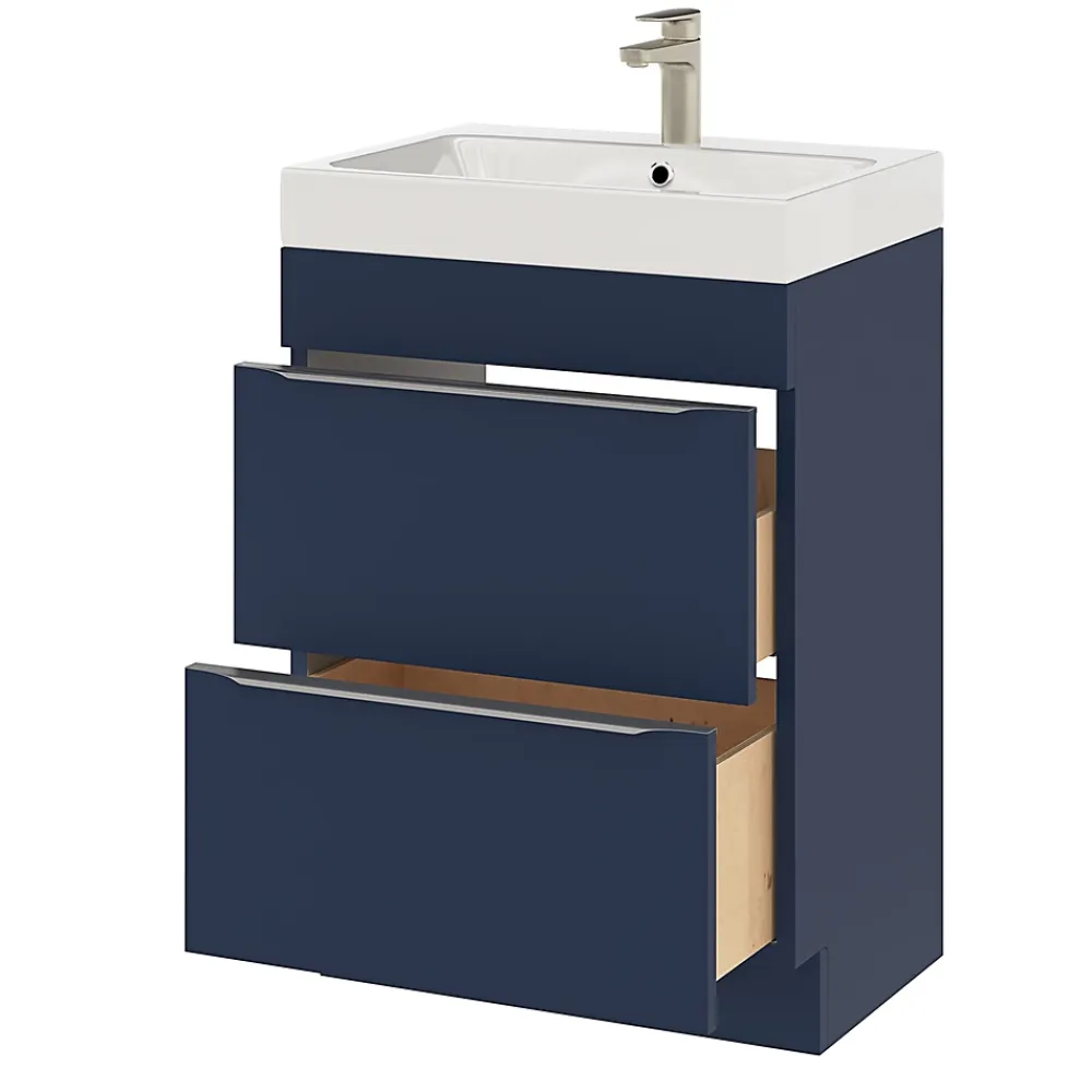 GoodHome Meuble sous vasque à poser bleu nuit mat l.60 x H.82 x P.45 cm, Imandra