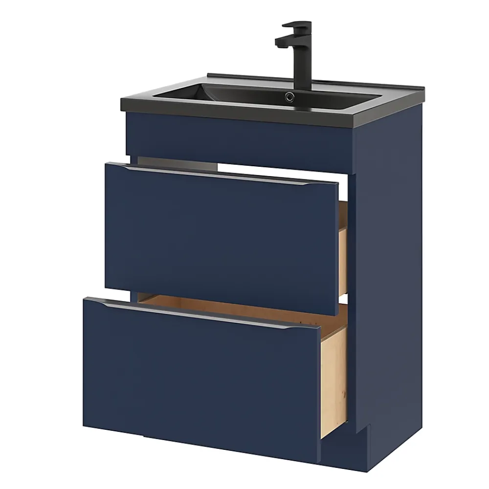 GoodHome Meuble sous vasque à poser bleu nuit mat l.60 x H.82 x P.45 cm, Imandra