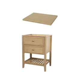 Meuble Buanderie|Meuble Vasque|GoodHome Meuble sous vasque à poser 2 tiroirs 1 niche placage chêne l.60 cm + plan de toilette placage chêne, Perma
