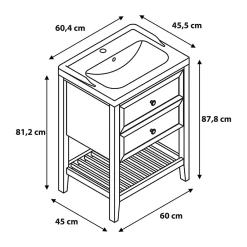 Meuble Buanderie|Meuble Vasque|GoodHome Meuble sous vasque à poser 2 tiroirs 1 niche placage chêne l.60 cm + plan de toilette placage chêne, Perma