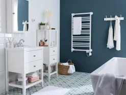 GoodHome Meuble sous vasque à poser 2 tiroirs 1 niche blanc mat l.60 cm Perma + plan vasque céramique blanc Lana,