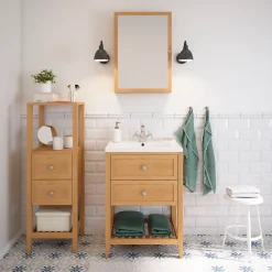 Meuble Buanderie|Meuble Sous-Vasque|GoodHome Meuble sous vasque à poser placage chêne l.60 x H.80,6 x P.45 cm, Perma