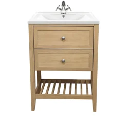 Meuble Buanderie|Meuble Sous-Vasque|GoodHome Meuble sous vasque à poser placage chêne l.60 x H.80,6 x P.45 cm, Perma