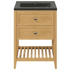 Meuble Buanderie|Meuble Sous-Vasque|GoodHome Meuble sous vasque à poser placage chêne l.60 x H.80,6 x P.45 cm, Perma