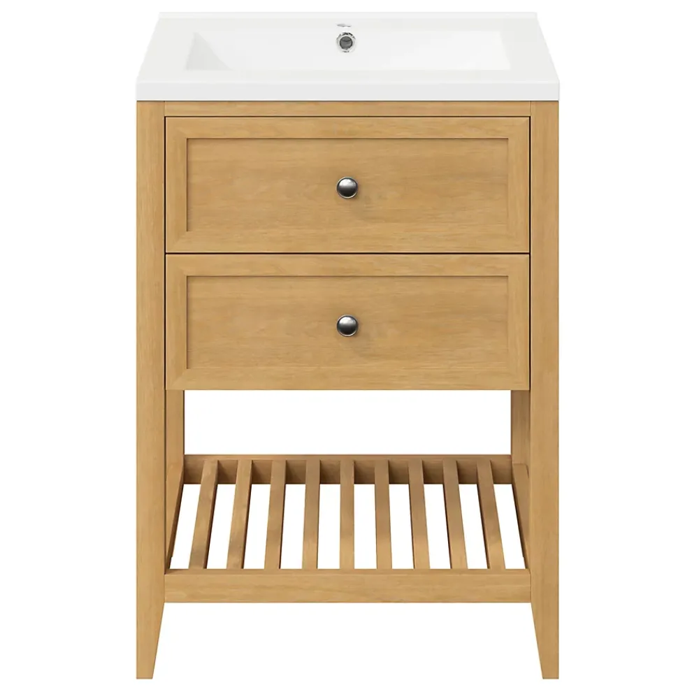 Meuble Buanderie|Meuble Sous-Vasque|GoodHome Meuble sous vasque à poser placage chêne l.60 x H.80,6 x P.45 cm, Perma