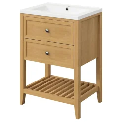 Meuble Buanderie|Meuble Sous-Vasque|GoodHome Meuble sous vasque à poser placage chêne l.60 x H.80,6 x P.45 cm, Perma